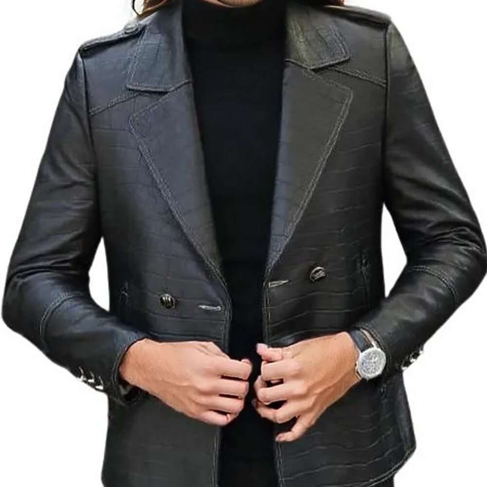Stark Mens Bold Snake Print Leather Jacket